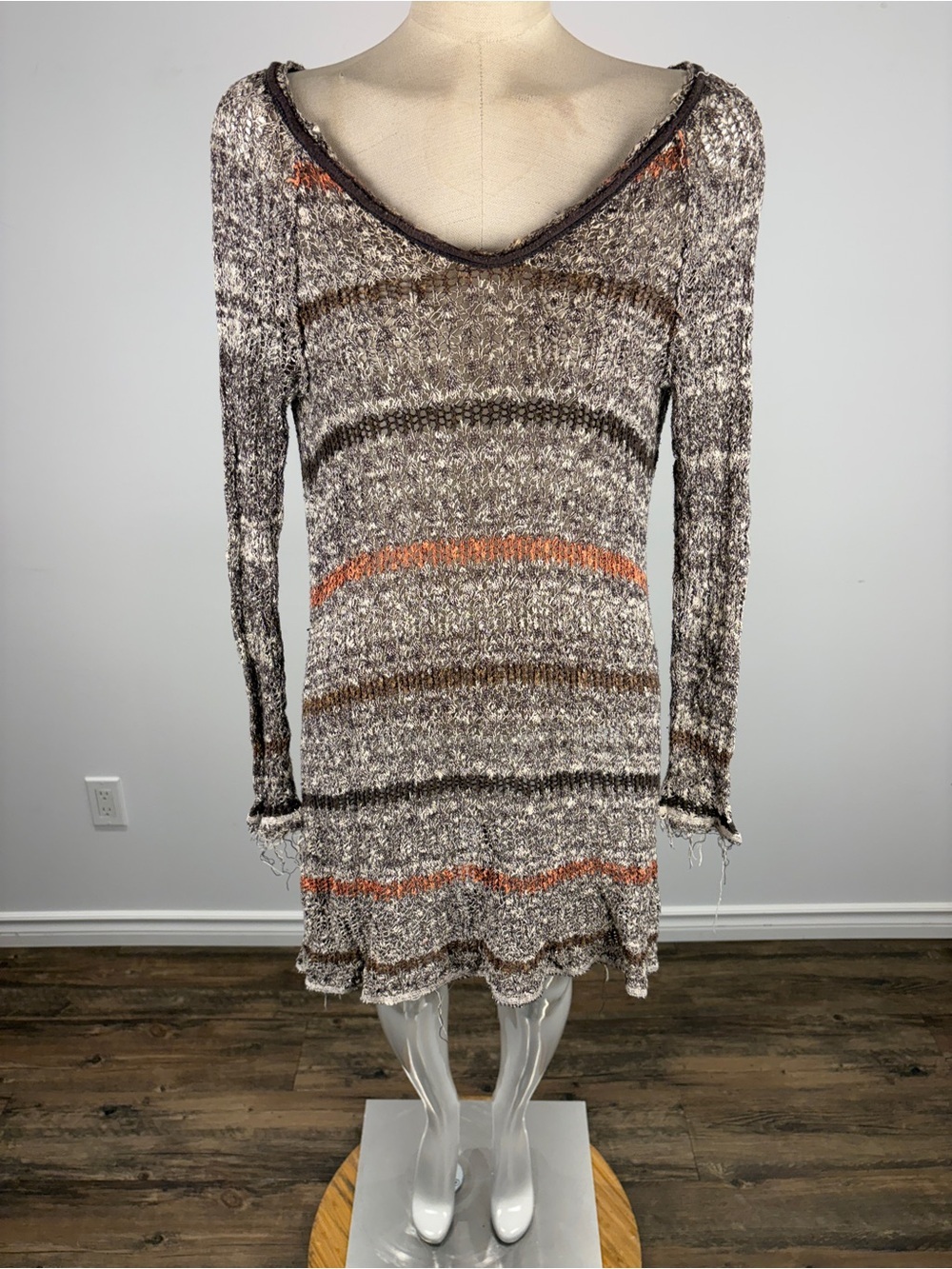 Free People Life's a Beach Striped Open Back Knit Tunic Sweater Dress Boho XS